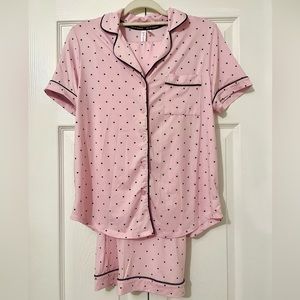 Pink Pajama Set with Black Polka Dots Size S